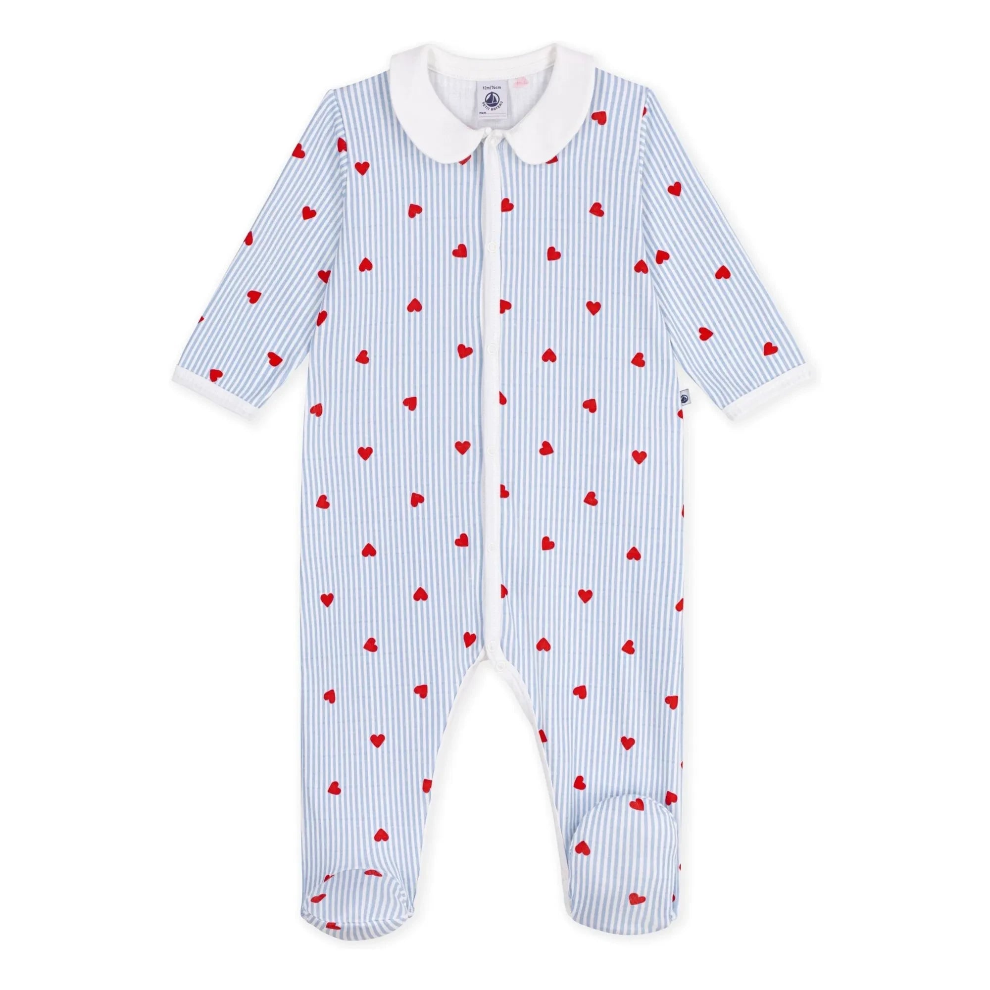 Petit Bateau - Çizgili Pijama Kalp Organik Pamuk | Mavi