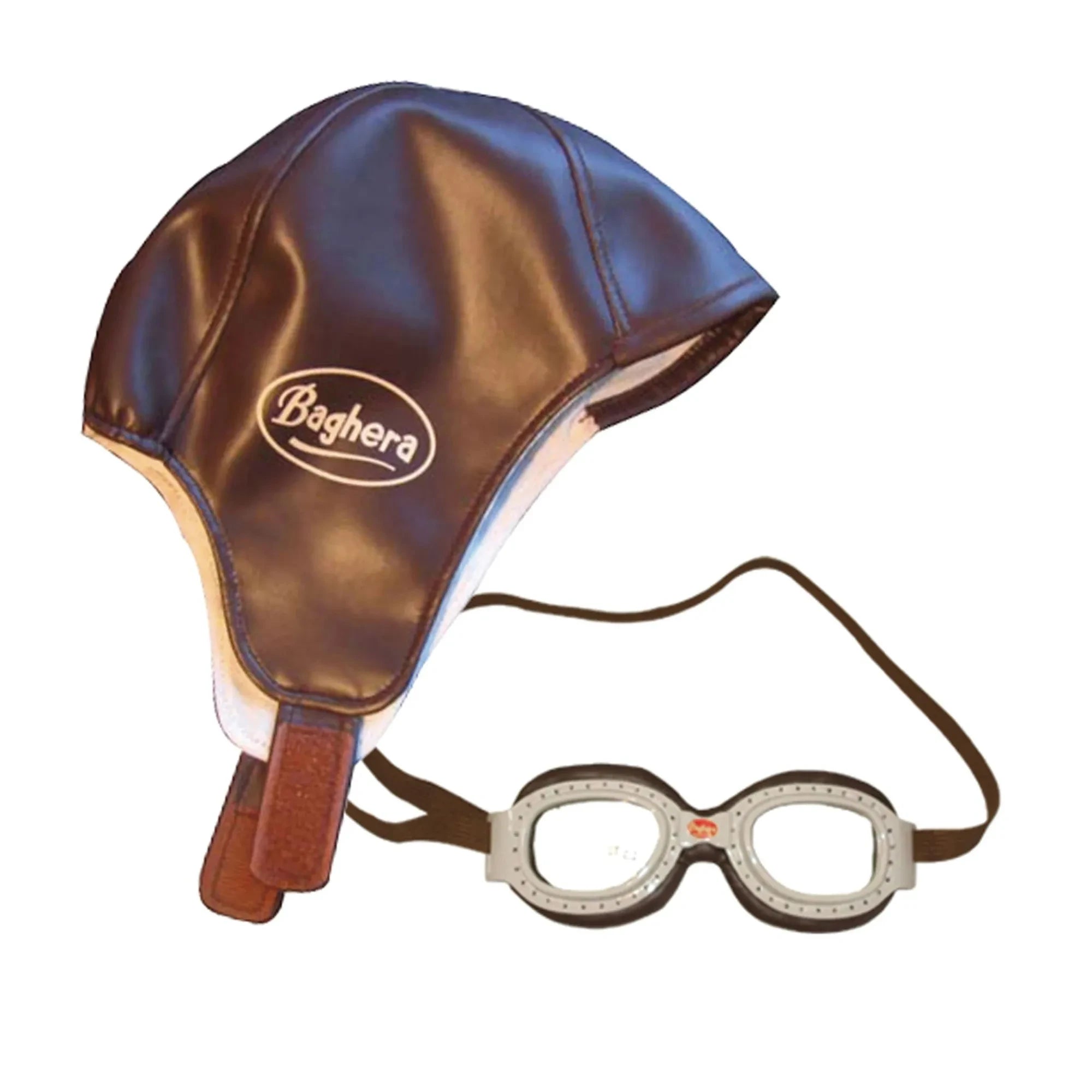 Baghera - Vintage Rennhelm und Schutzbrille | Braun