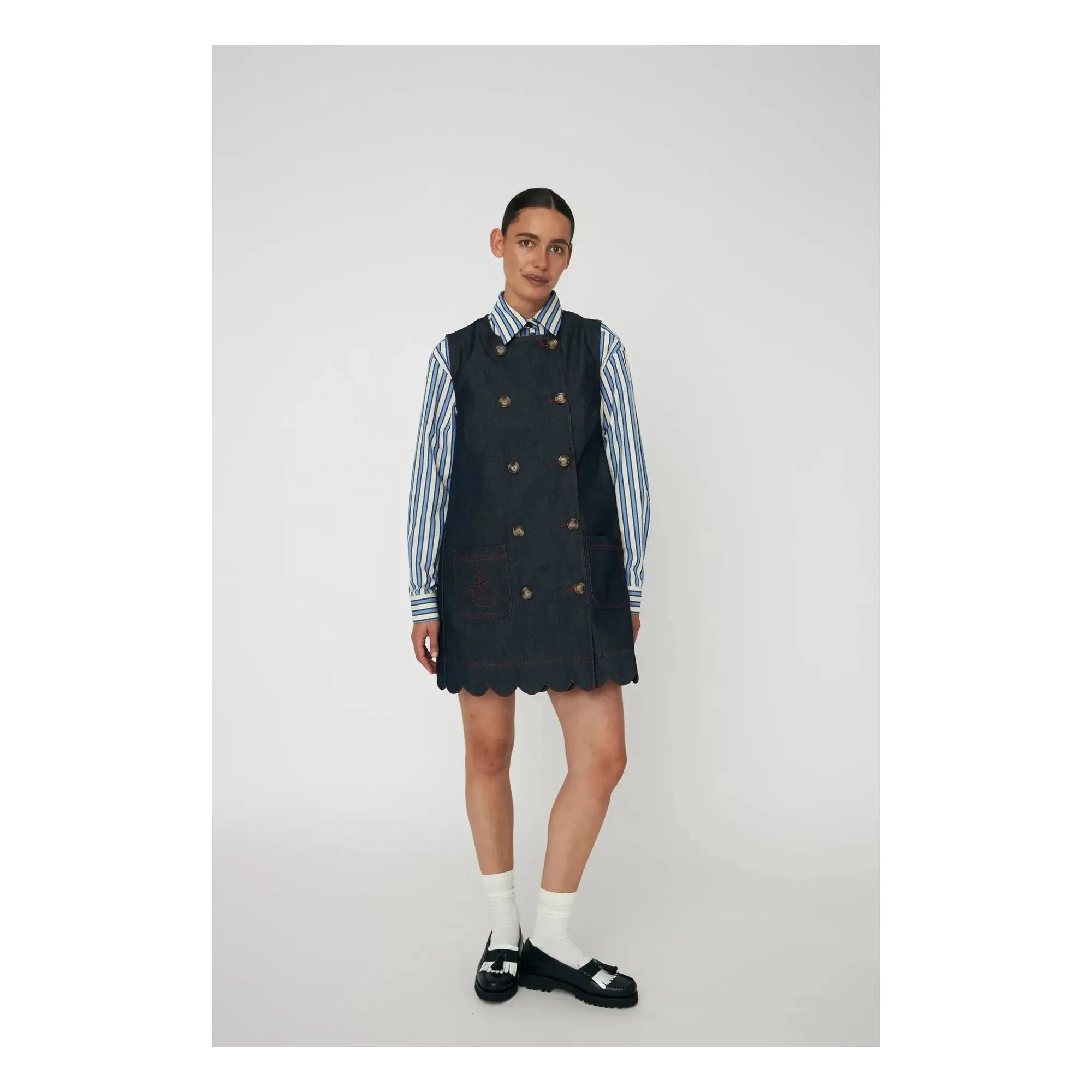 Stella Nova - Scallop Baumwollkleid | Dunkelblau