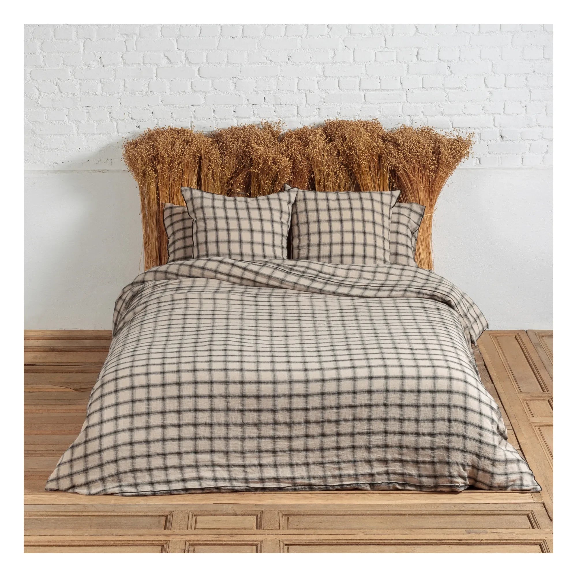 Le Monde Sauvage – Highland gewaschener Leinen-Bettbezug | Beige-Rosa