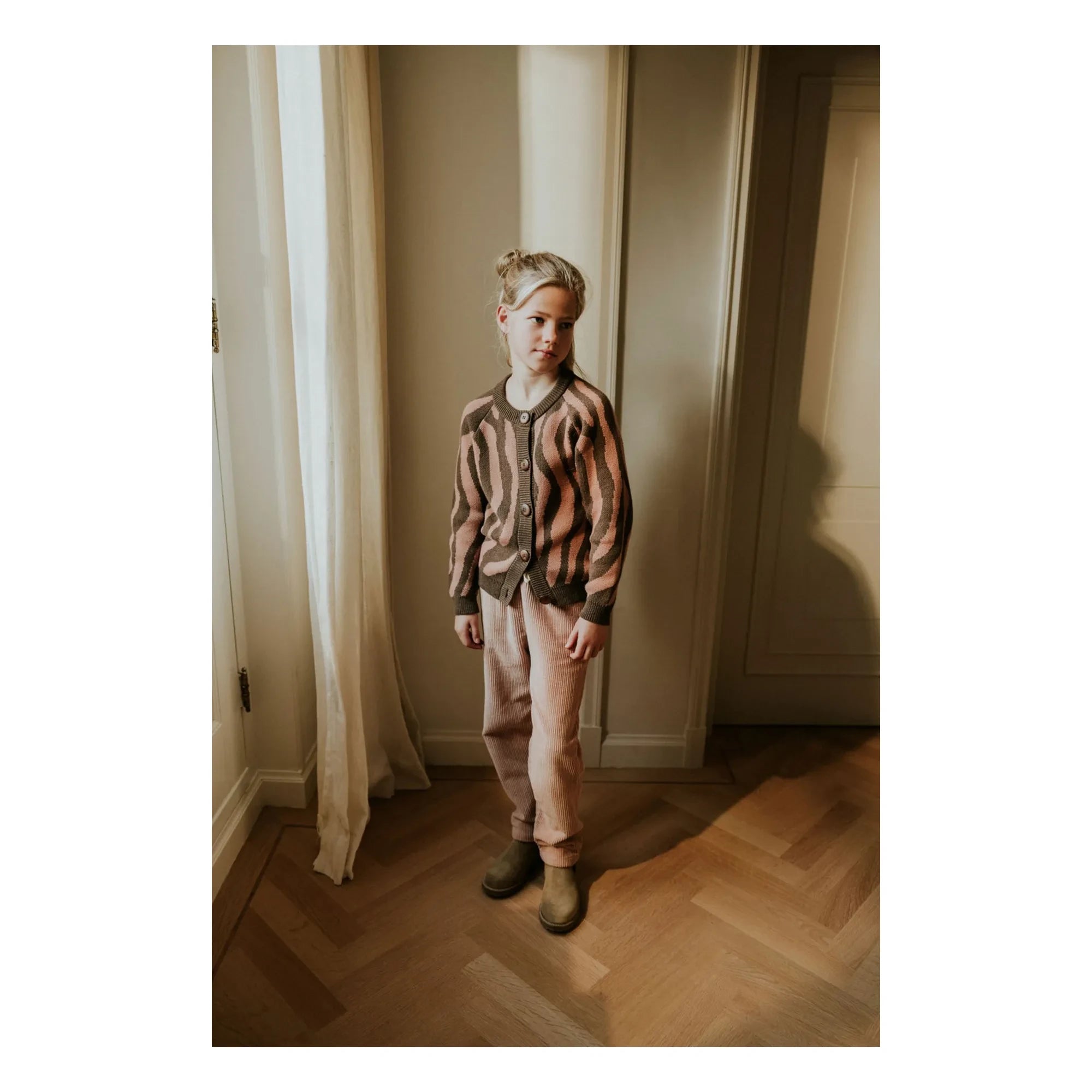 Yuki - Organik Pamuk Zebra Raglan Hırka | Kahverengi