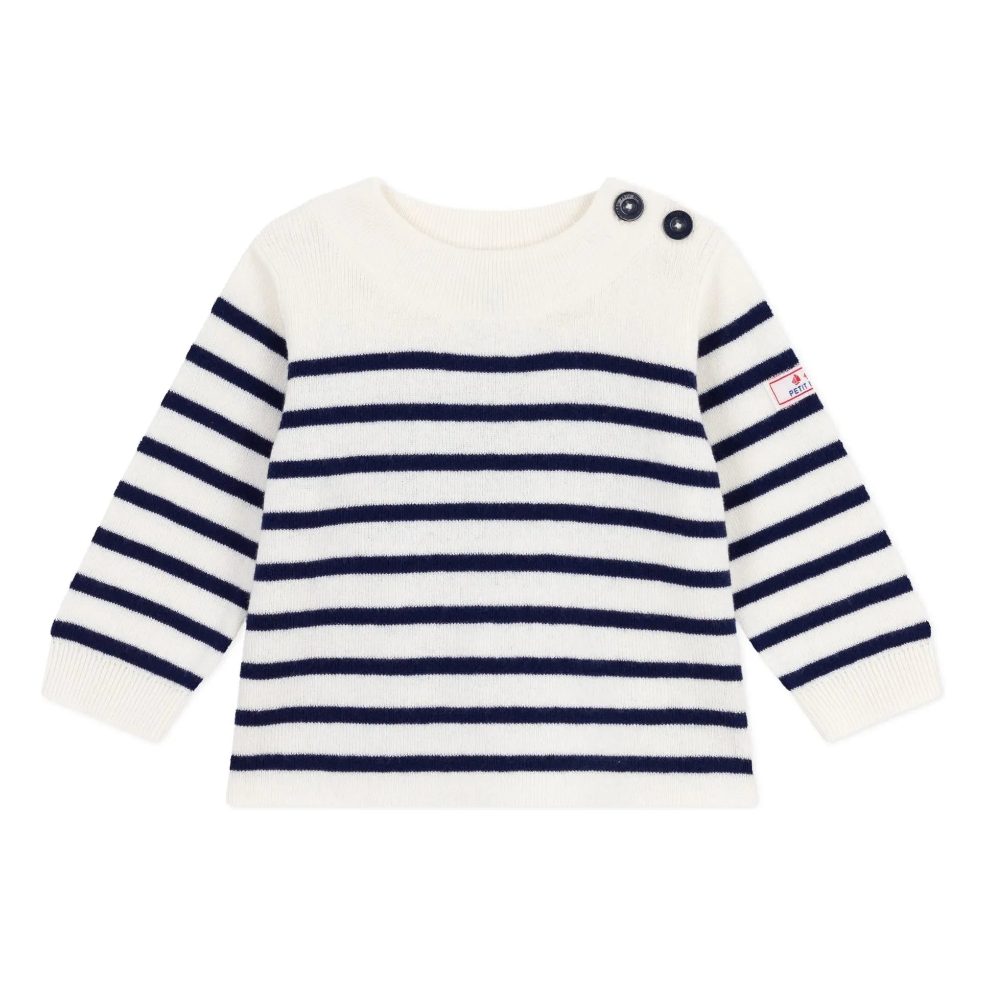 Petit Bateau - Logo-Wollpullover Bretonisches Streifenmuster | Weiß