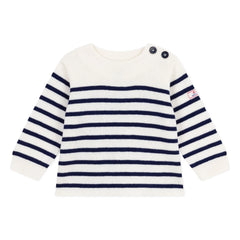 Petit Bateau - Logo-Wollpullover Bretonisches Streifenmuster | Weiß