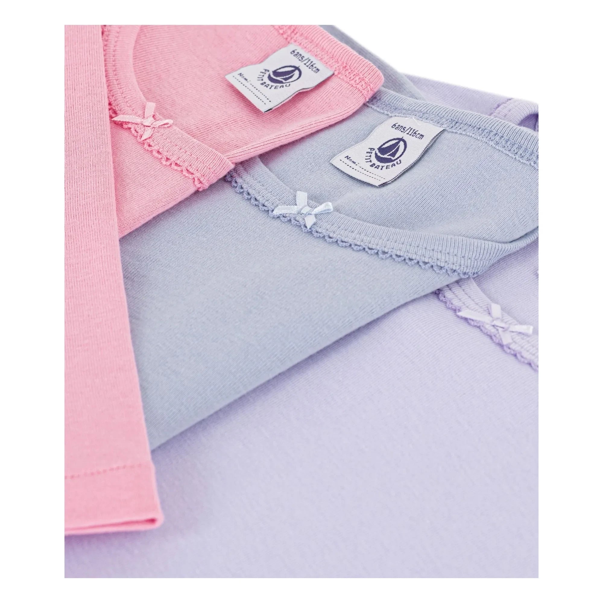 Petit Bateau - 3’lü düz organik pamuklu tişört paketi | Mauve