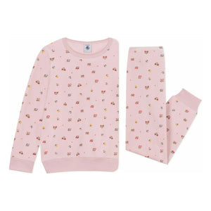 Petit Bateau – Schlafanzug aus Bio-Baumwolle mit Herz- und Blumenmuster | Blassrosa