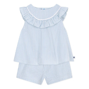 Petit Bateau - Seersucker Bio-Baumwoll Bluse und Shorts Set | Weiß
