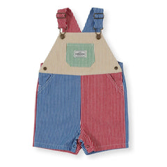Goldie + Ace – Gestreifter Patchwork-Kurzstrampler | Rot
