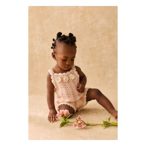 Louise Misha - Gestreiftes Lary-Set mit Ajourmuster aus Oberteil und Shorts | Rosa