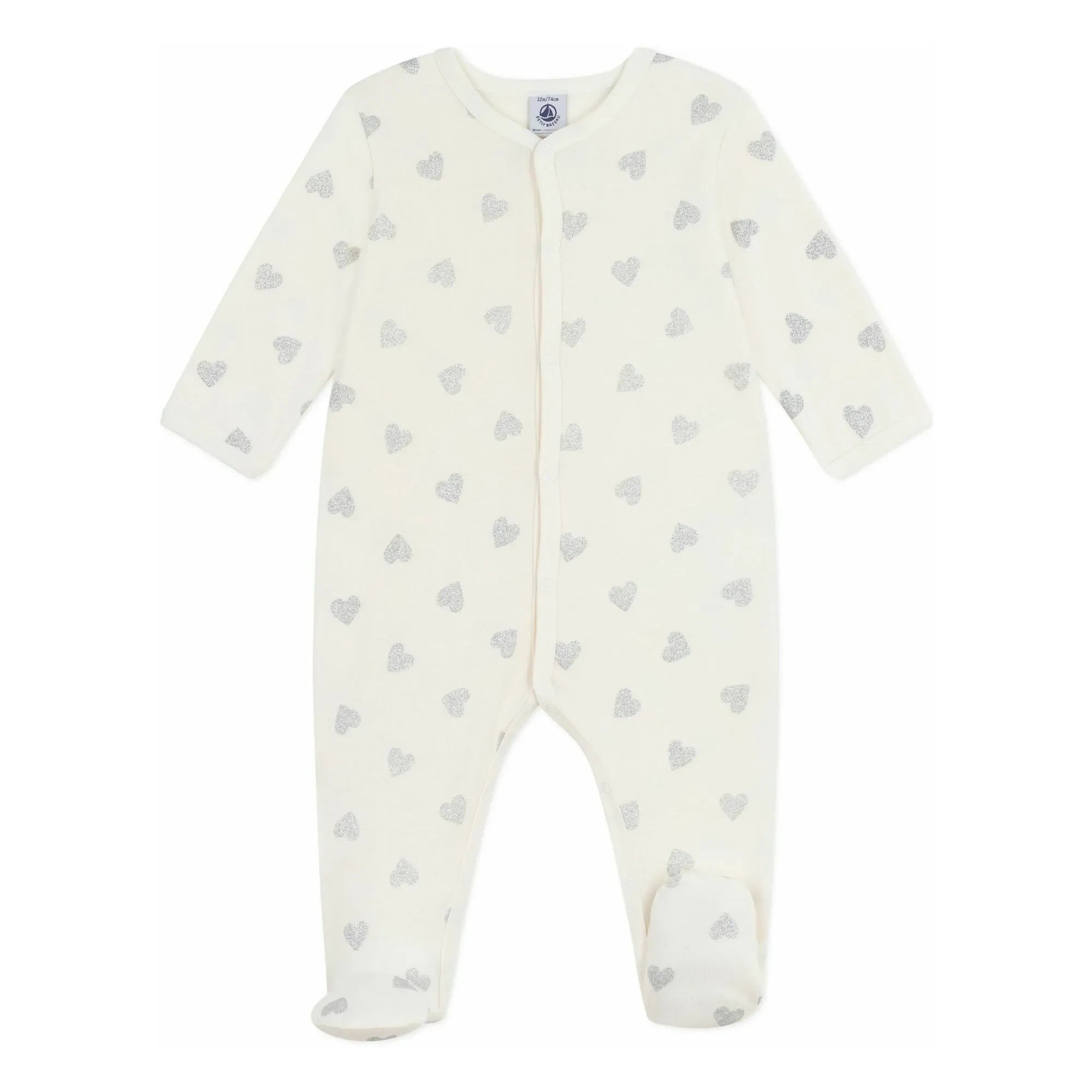 Petit Bateau – Schlafanzug Herzen glitzernd Bio-Baumwolle | Ecru