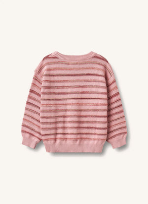 Wheat - Harlow Çizgili Organik Pamuk Jakarlı Kazak | Mermerimsi pembe