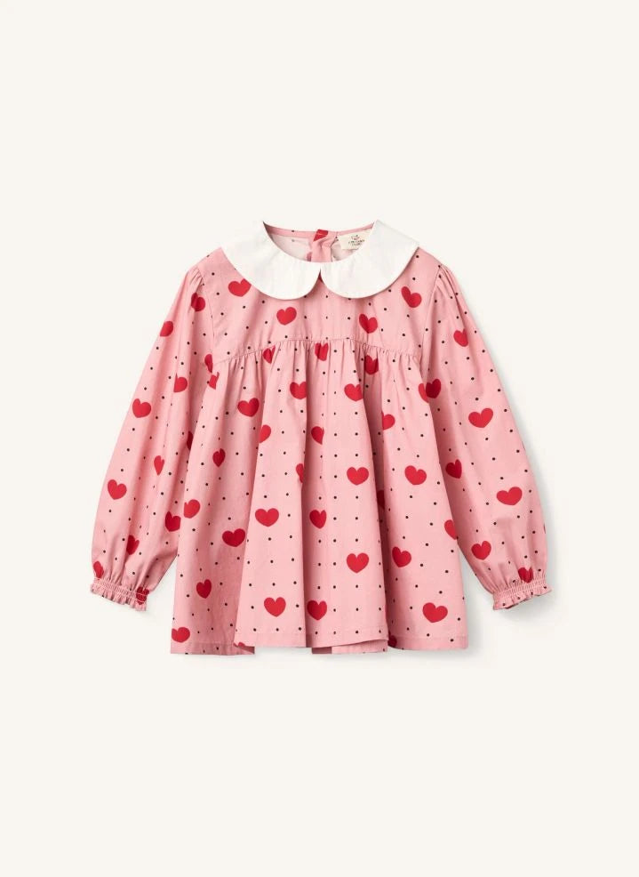 Copenhagen Colors - Bio-Baumwollbluse mit Peter Pan-Kragen und Herzen | Rosa