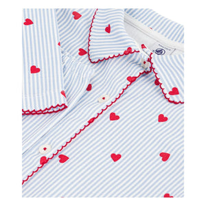 Petit Bateau - Çizgili Kalpli Pijama Gömleği Organik Pamuk | Mavi