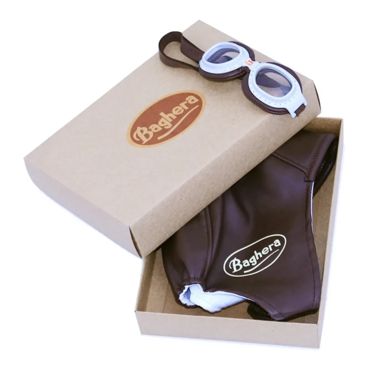 Baghera - Vintage Rennhelm und Schutzbrille | Braun