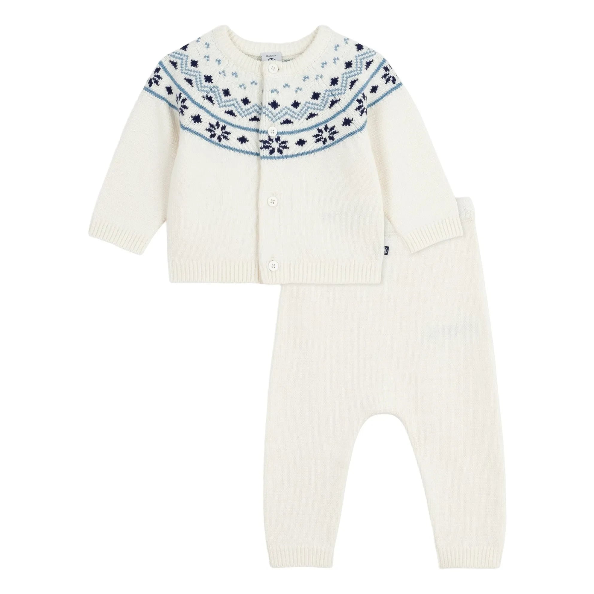 Petit Bateau - Strickjacke und Hose aus Wolle | Ecru