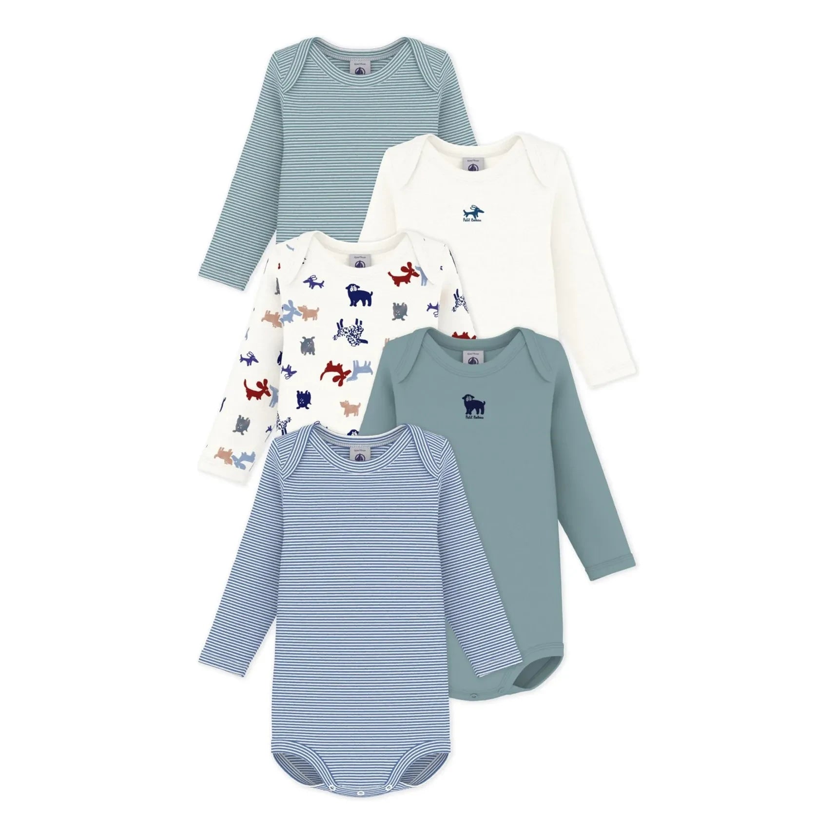 Petit Bateau - 5er-Pack Bio-Baumwoll-Hunde-Bodys | Grün