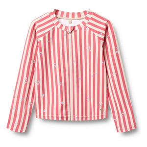 Wheat - Ada Gestreiftes Badeshirt aus recycelter Faser mit UV-Schutz | Rot
