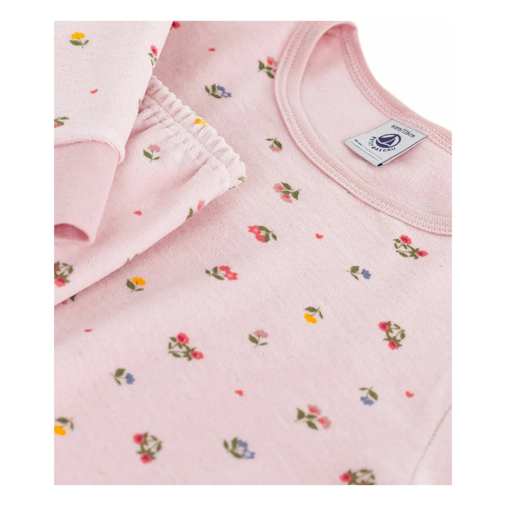 Petit Bateau – Schlafanzug aus Bio-Baumwolle mit Herz- und Blumenmuster | Blassrosa