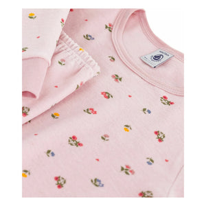 Petit Bateau – Schlafanzug aus Bio-Baumwolle mit Herz- und Blumenmuster | Blassrosa