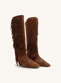 Farm Rio - Boho-Quasten Keilabsatz Wildlederstiefel | Braun
