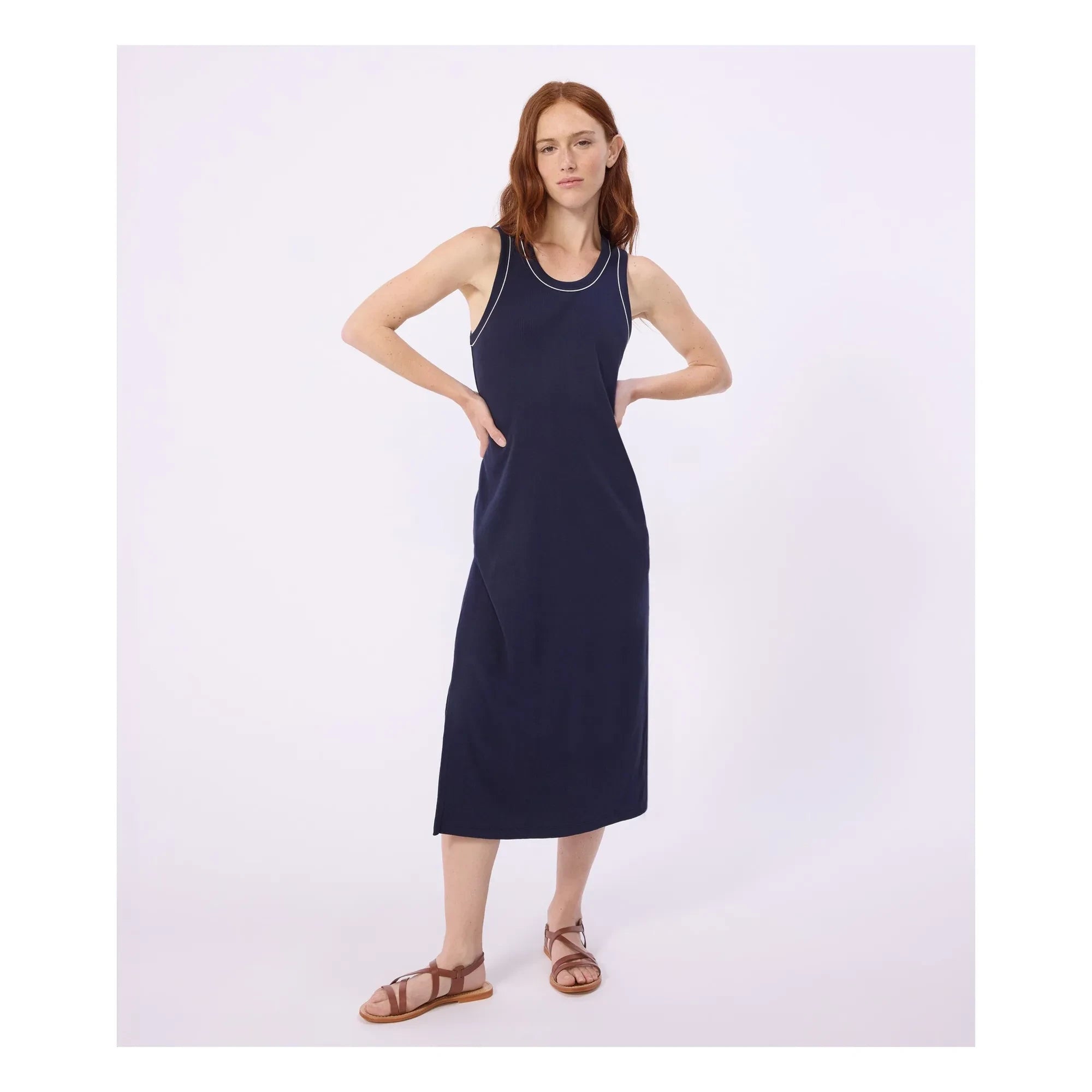 Petit Bateau - Glattes Ripp-Trägerkleid | Marineblau
