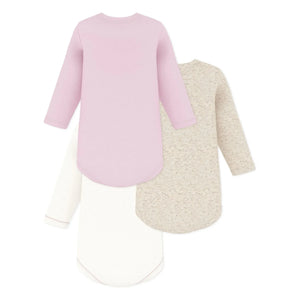 Petit Bateau - 3’lü Düz Body Seti Organik Pamuk Düğümler | Pembe