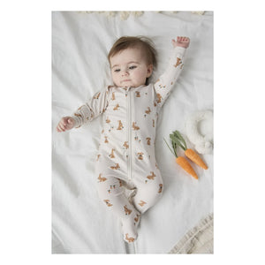 Petit Lem - Schlafanzug aus Bio-Baumwolle und Modal, mit Hasenpfoten-Motiv | Beige