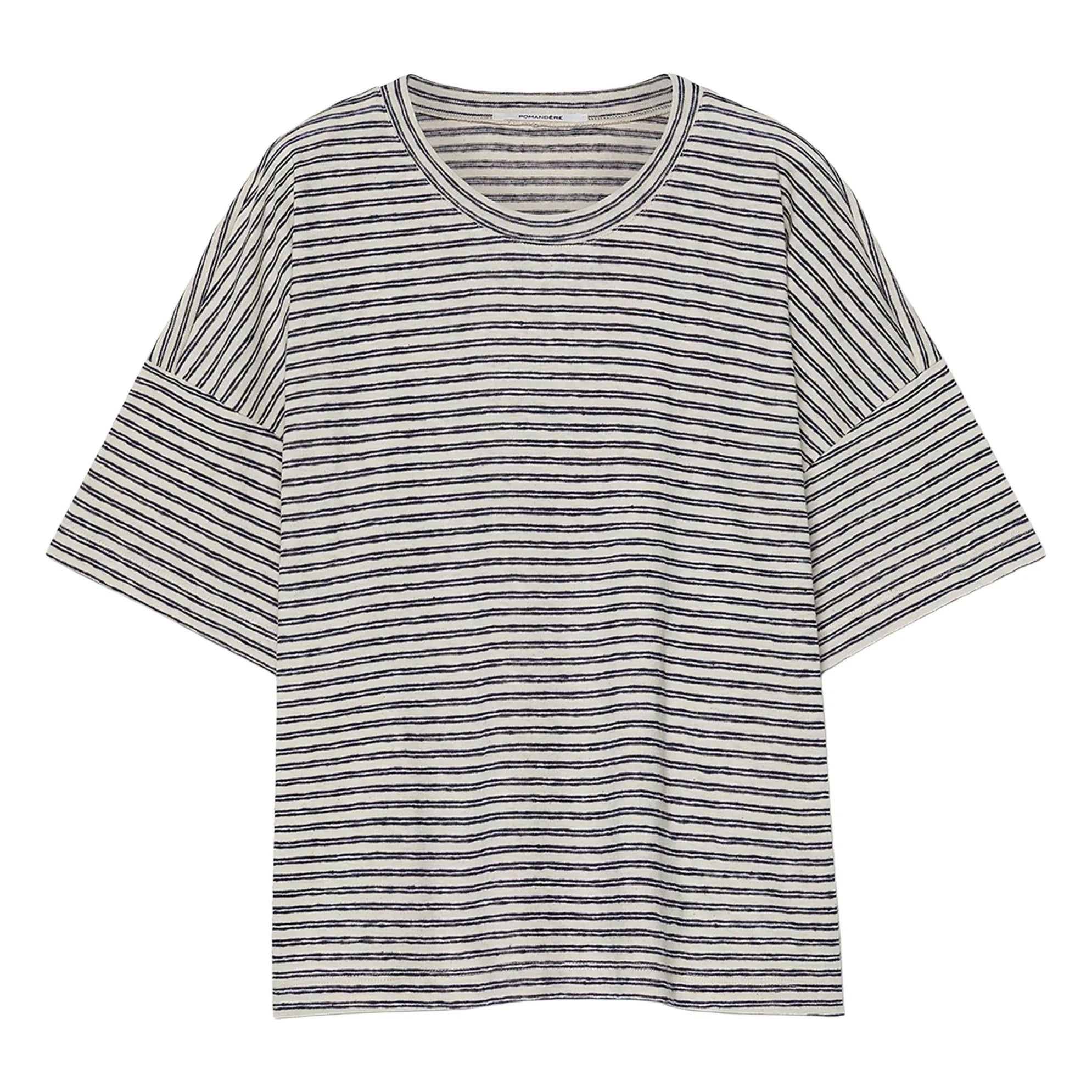 Pomandère - Gestreiftes T-Shirt aus Baumwoll-Leinen-Jersey | Nachtblau