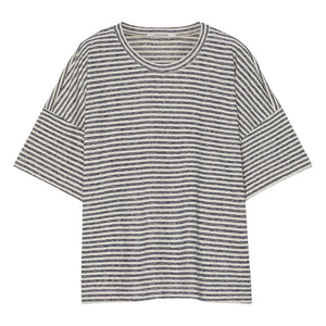 Pomandère - Gestreiftes T-Shirt aus Baumwoll-Leinen-Jersey | Nachtblau