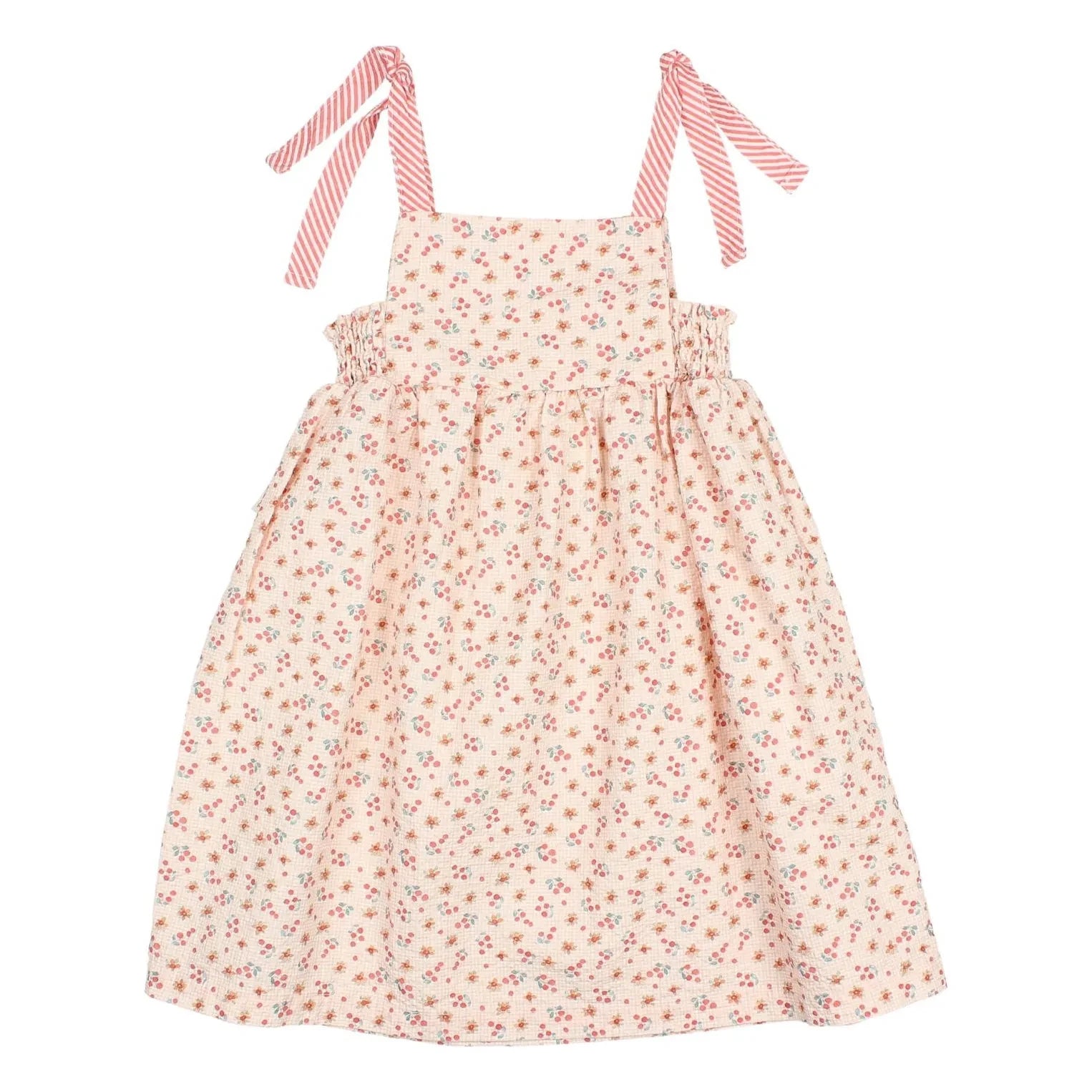 Búho - Seersucker Schleifenkleid mit Blumenmuster | Peach