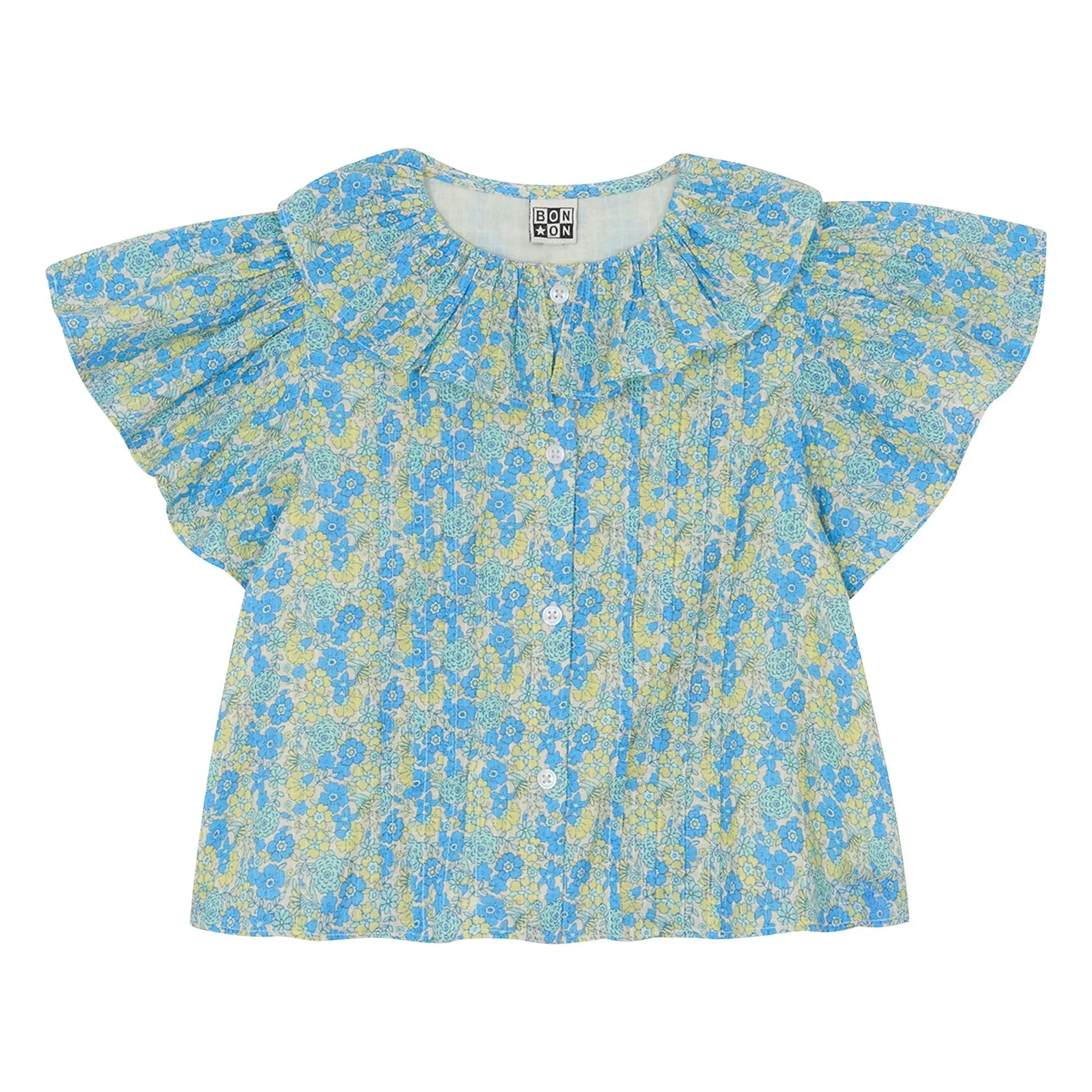 Bonton - Bluse Claudine-Kragen Nancy Geblümt | Blau