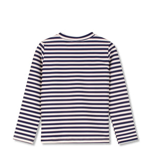 Wynken – Gestreiftes Anti-UV-T-Shirt mit Reißverschluss aus recycelten Fasern | Marineblau