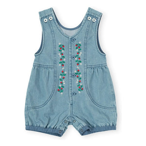 Goldie + Ace - Çilekli Kısa Tulum Chambray | Mavi