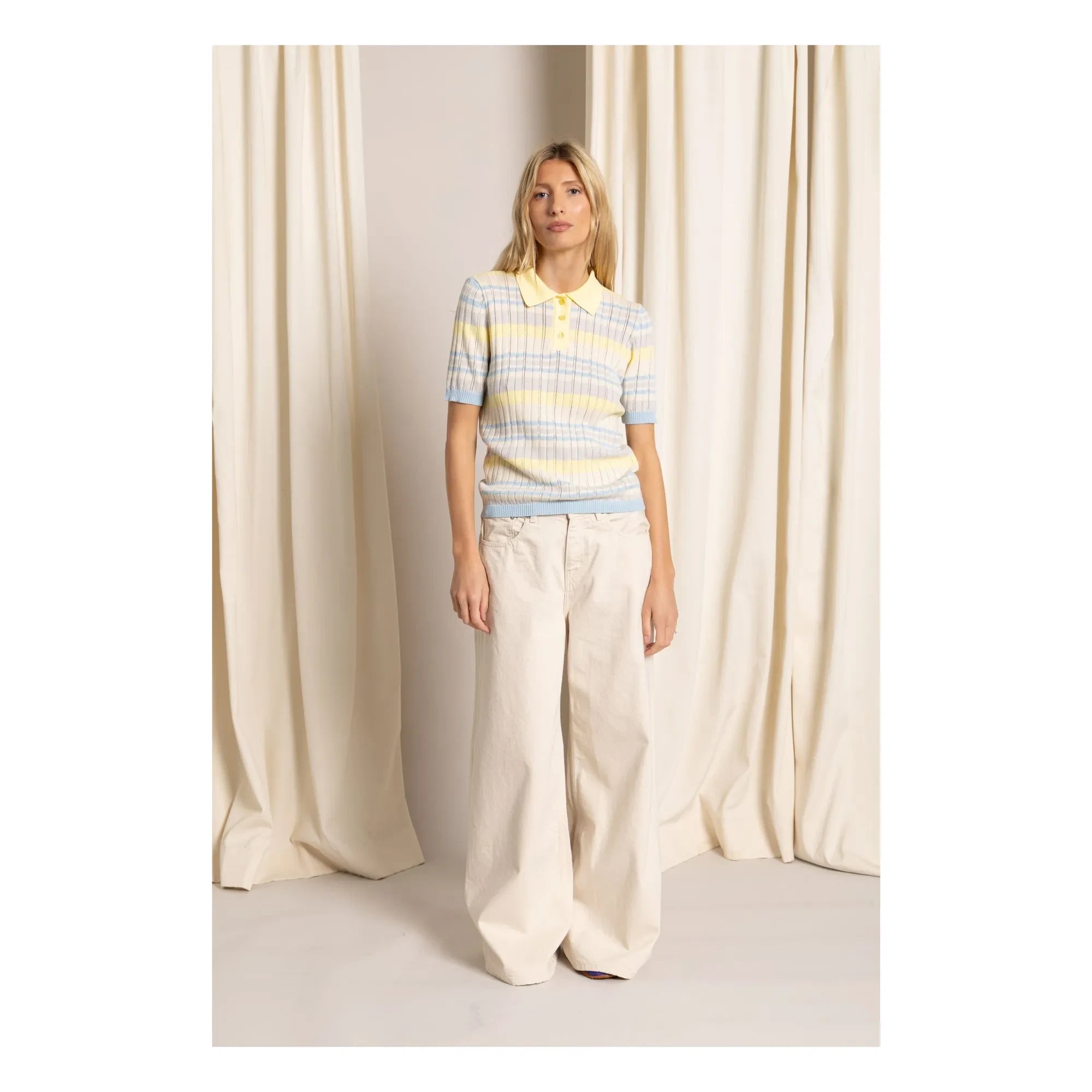Smallable Woman - Selma gestreiftes Polo-Shirt | Blassgelb