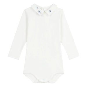 Petit Bateau - Polokragen-Body aus Bio-Baumwolle | Weiß