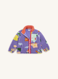 Hello Hossy - Blumenmuster Polar Fleece Jacke | Lila