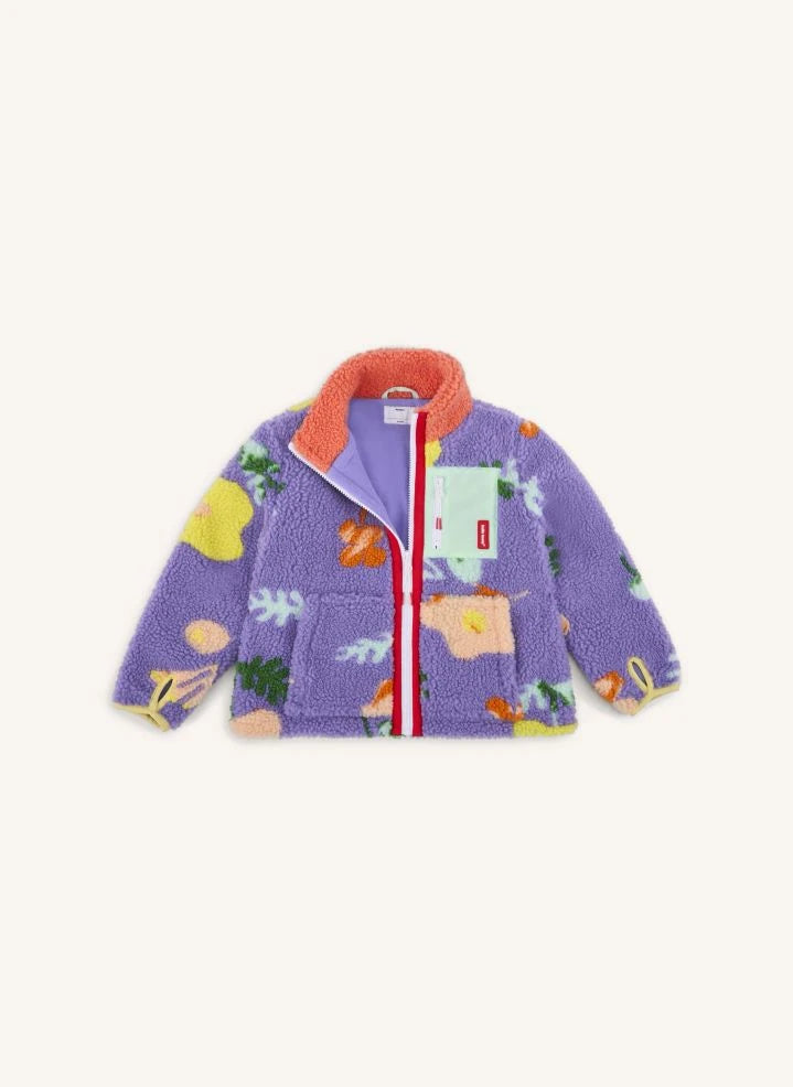 Hello Hossy - Blumenmuster Polar Fleece Jacke | Lila