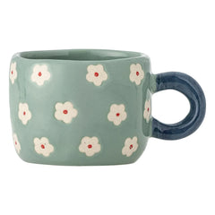 Bloomingville - Nini Steinzeug-Tasse mit Blumenmuster | Blau