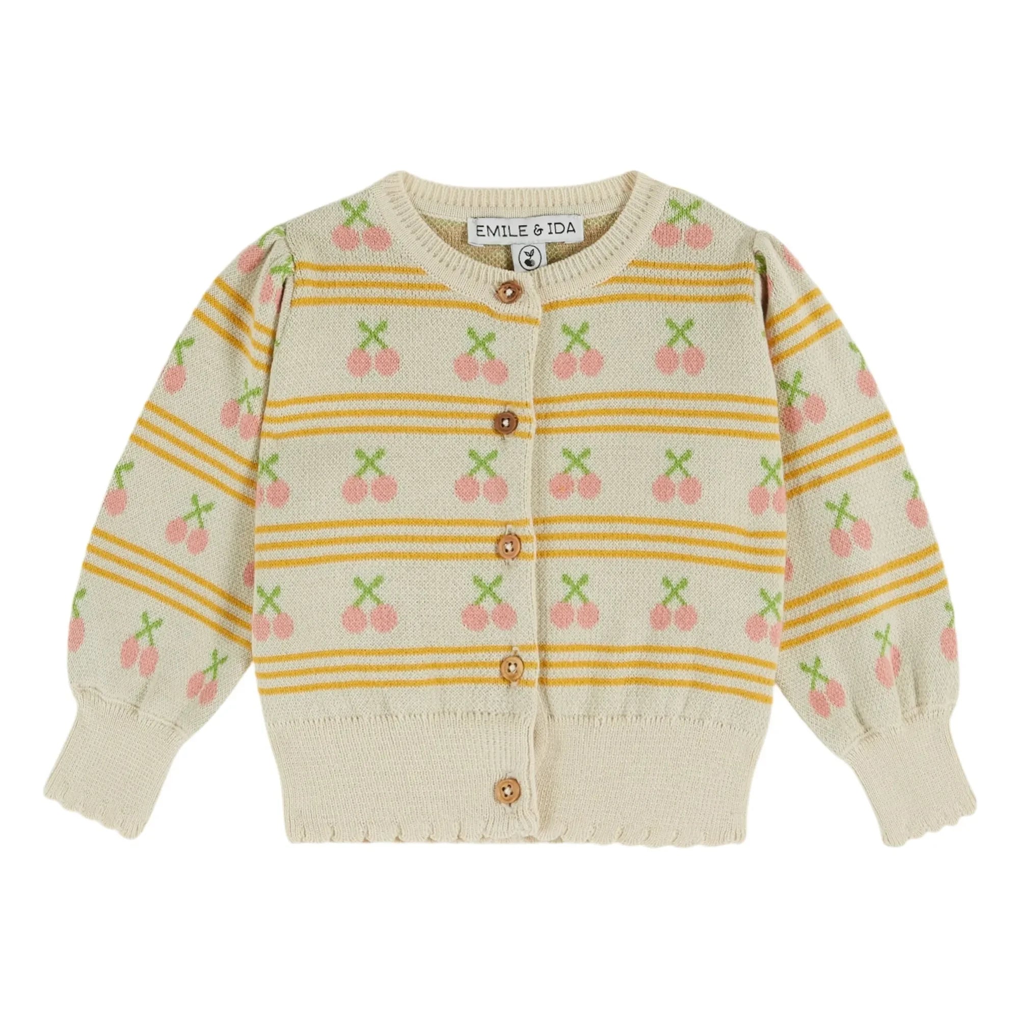 Emile et Ida - Kirsche Bio-Baumwollstrickjacke | Creme