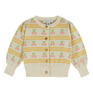 Emile et Ida - Kirsche Bio-Baumwollstrickjacke | Creme