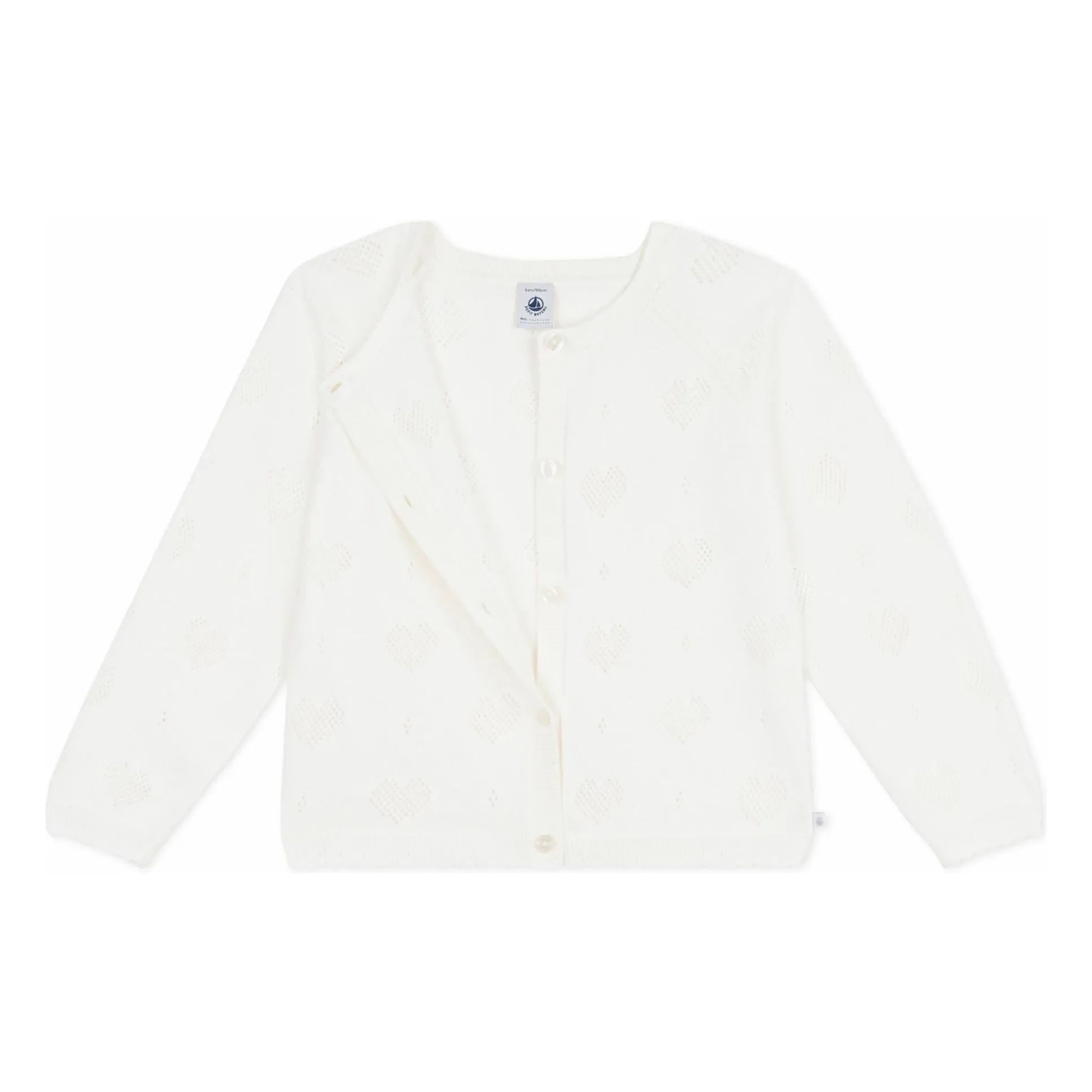 Petit Bateau - Herzstrickjacke aus Bio-Baumwolle mit Ajourmuster | Weiß