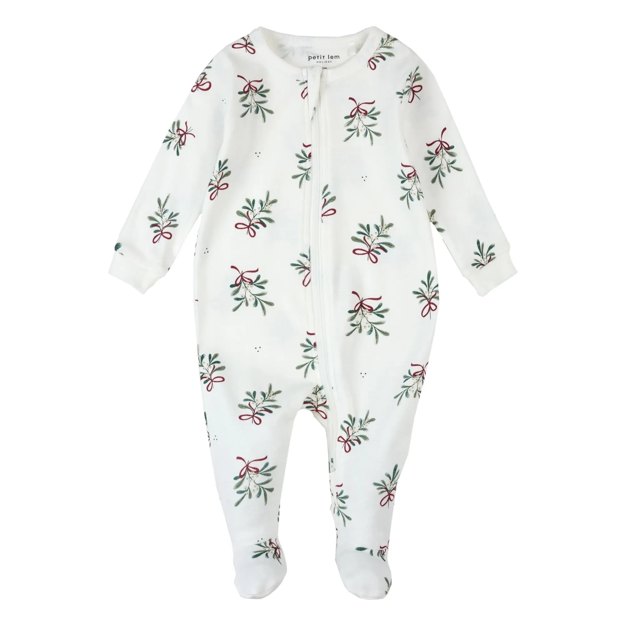 Petit Lem - Misteltoe Footed Pyjamas Bio-Baumwolle | Weiß