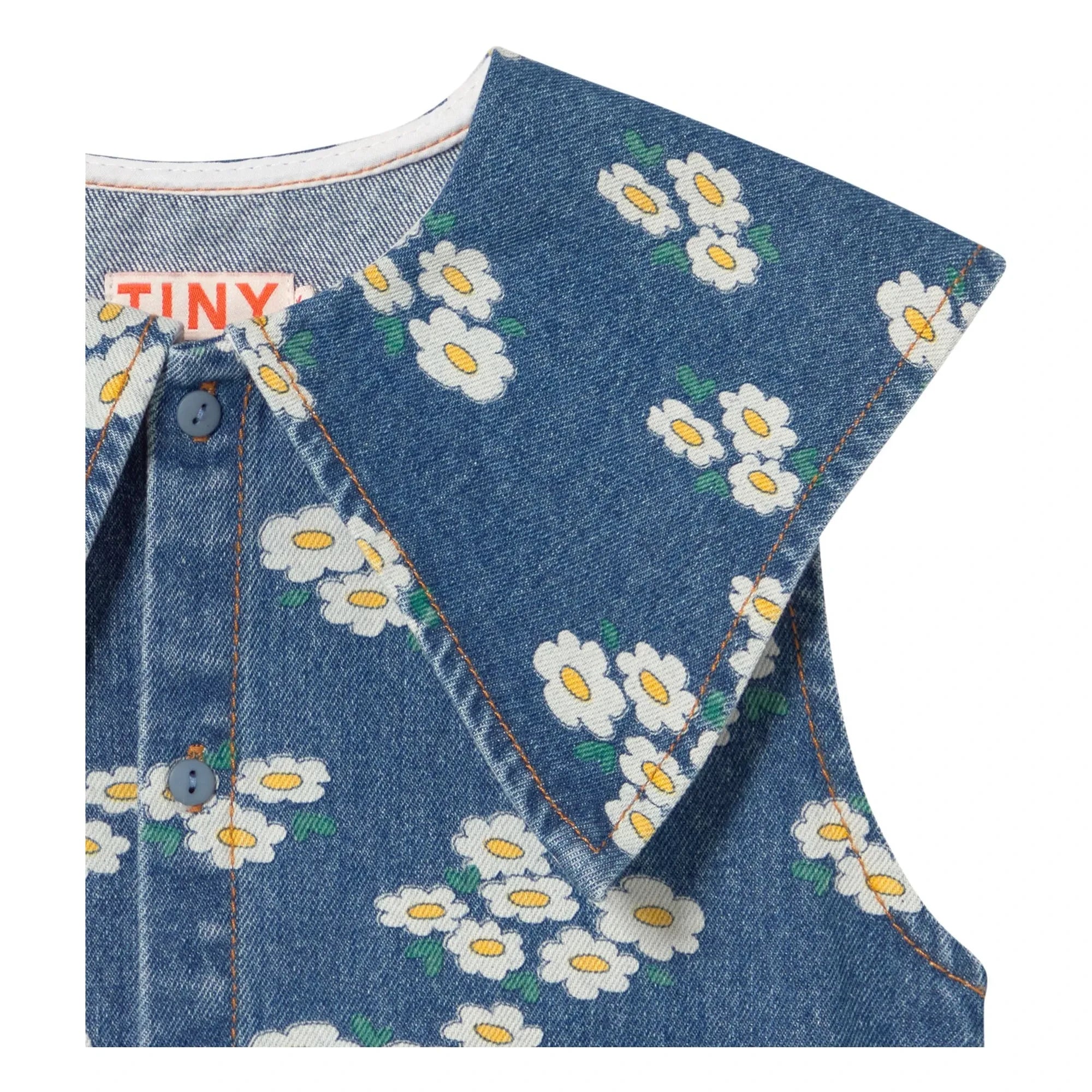 Tinycottons - Jeans-Oversize-Kleid mit Gänseblümchen-Kragen | Blau