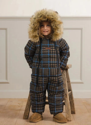 Töastie - Wasserdichter Kunstpelzteilen Kapuzen Cloud-Jacke, aus recycelten Fasern, Kariert | Blau
