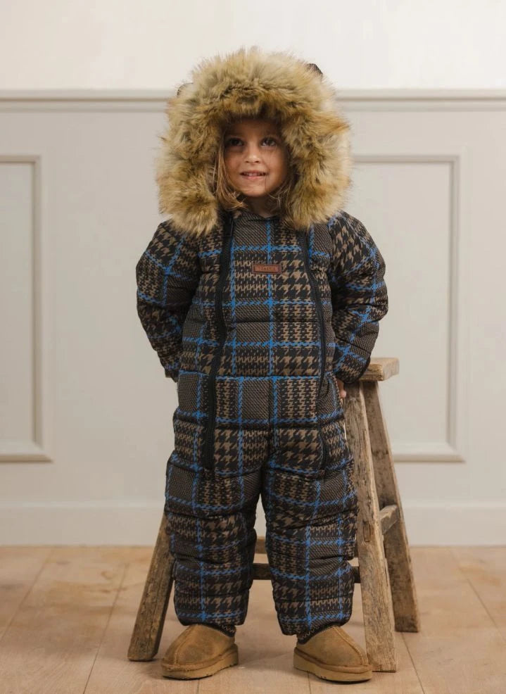 Töastie - Wasserdichter Kunstpelzteilen Kapuzen Cloud-Jacke, aus recycelten Fasern, Kariert | Blau