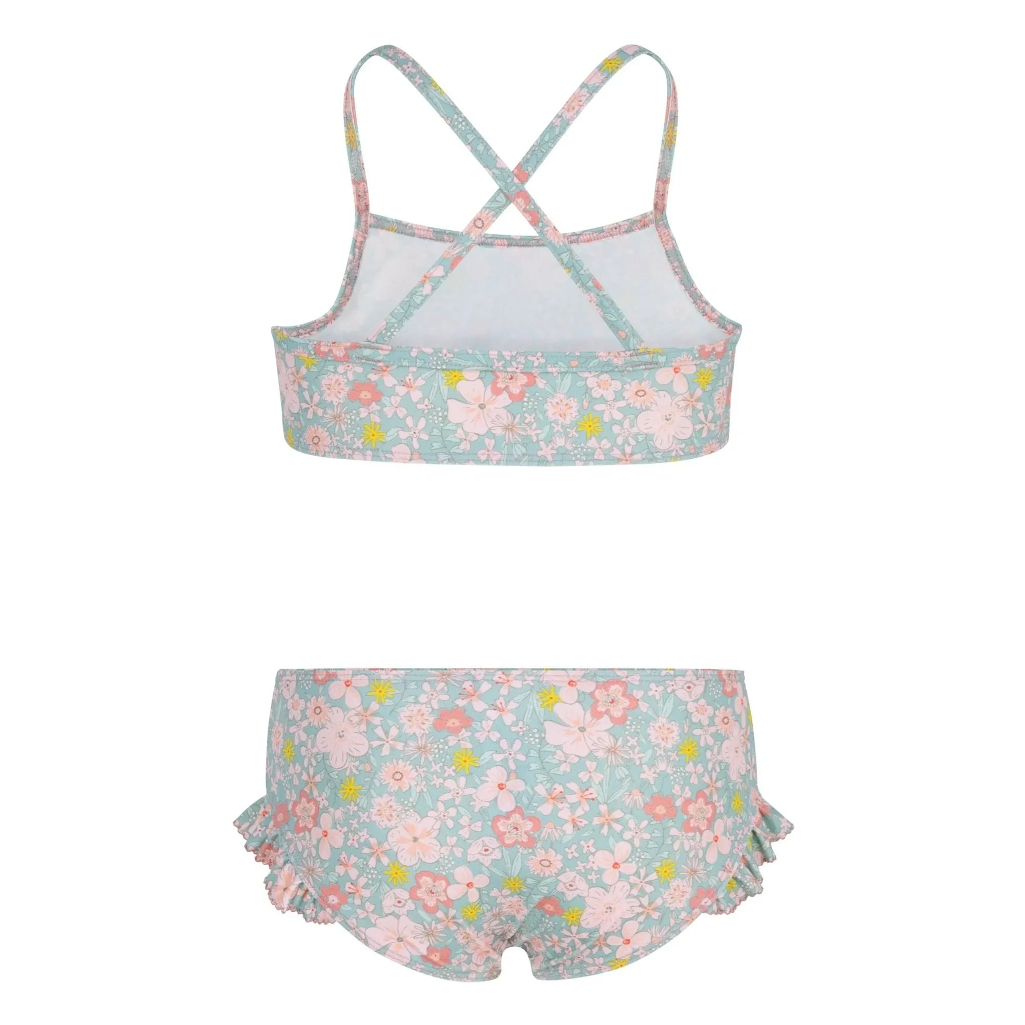 Petit Bateau - 2-teiliger Blumen-Bikini mit Rüschen | Grau-Blau
