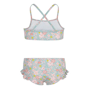 Petit Bateau - 2-teiliger Blumen-Bikini mit Rüschen | Grau-Blau
