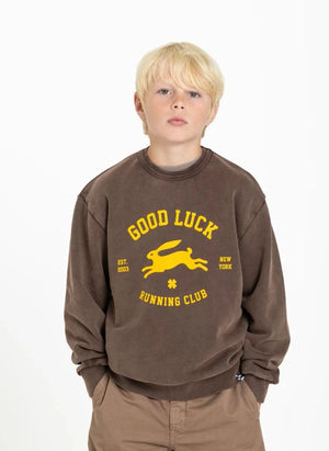 Finger in the nose - "Blow Good Luck" Organische Baumwoll-Sweatshirt | Schokolade