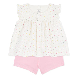 Petit Bateau - Bio-Baumwoll-Set mit Herz-Oberteil und Shorts | Weiß