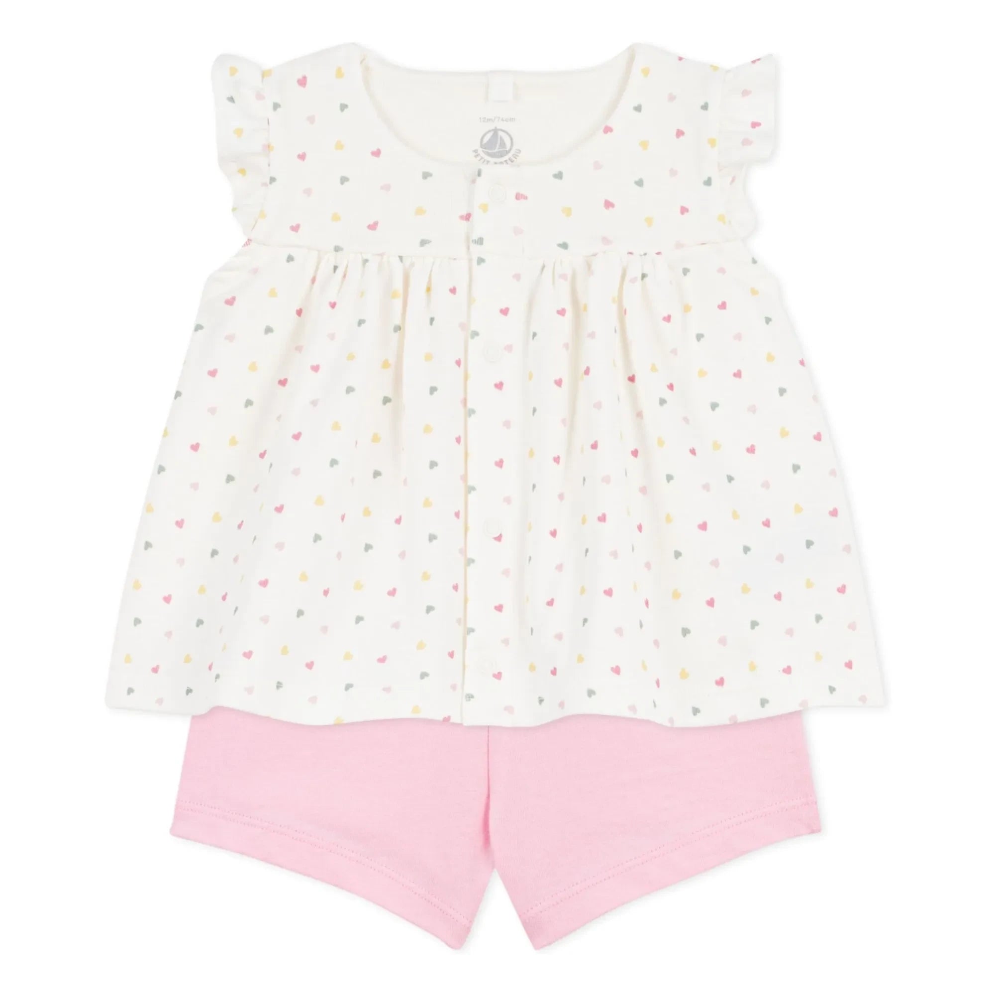 Petit Bateau - Bio-Baumwoll-Set mit Herz-Oberteil und Shorts | Weiß