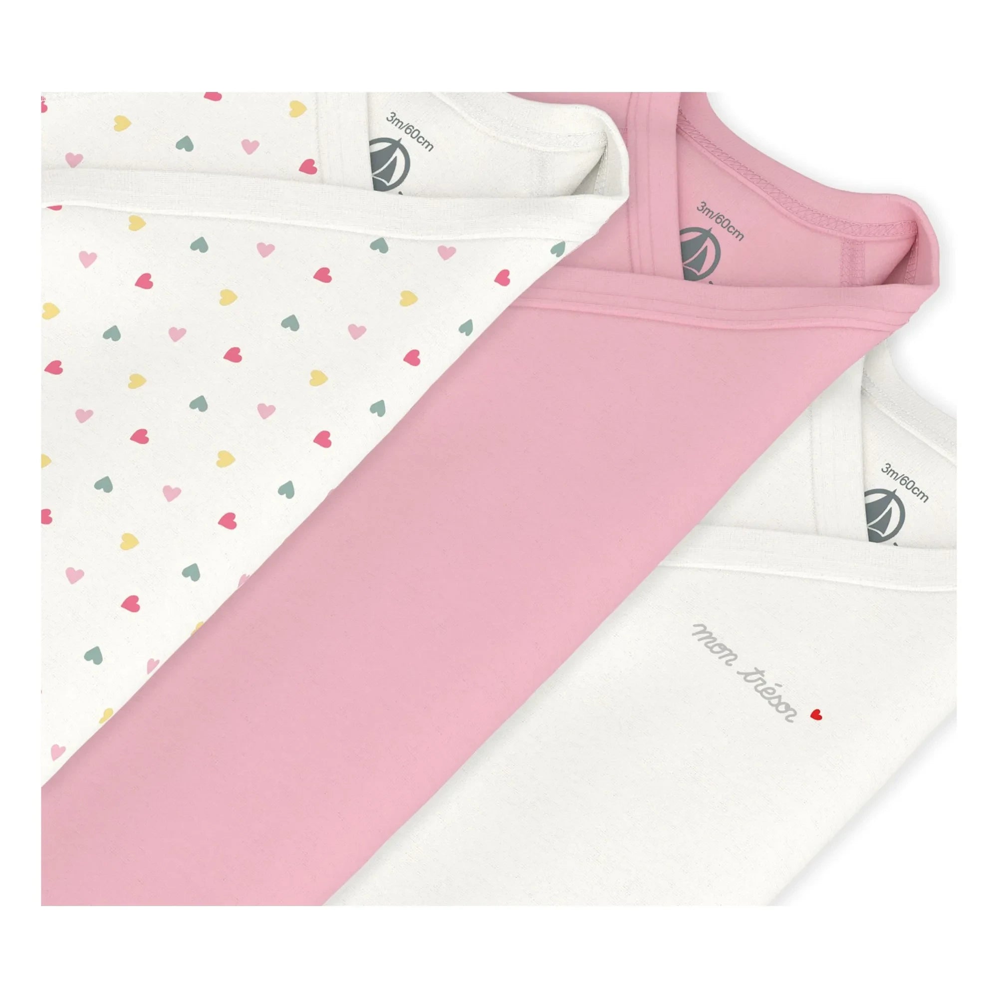 Petit Bateau - 3er Set Mon Trésor Bio-Baumwolle Strampler | Weiß